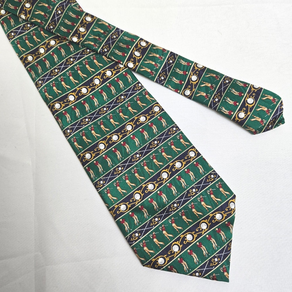 Museum‎ Artifacts All Silk Hand Made Golf Novelty Tie Casual Party Sporty Green